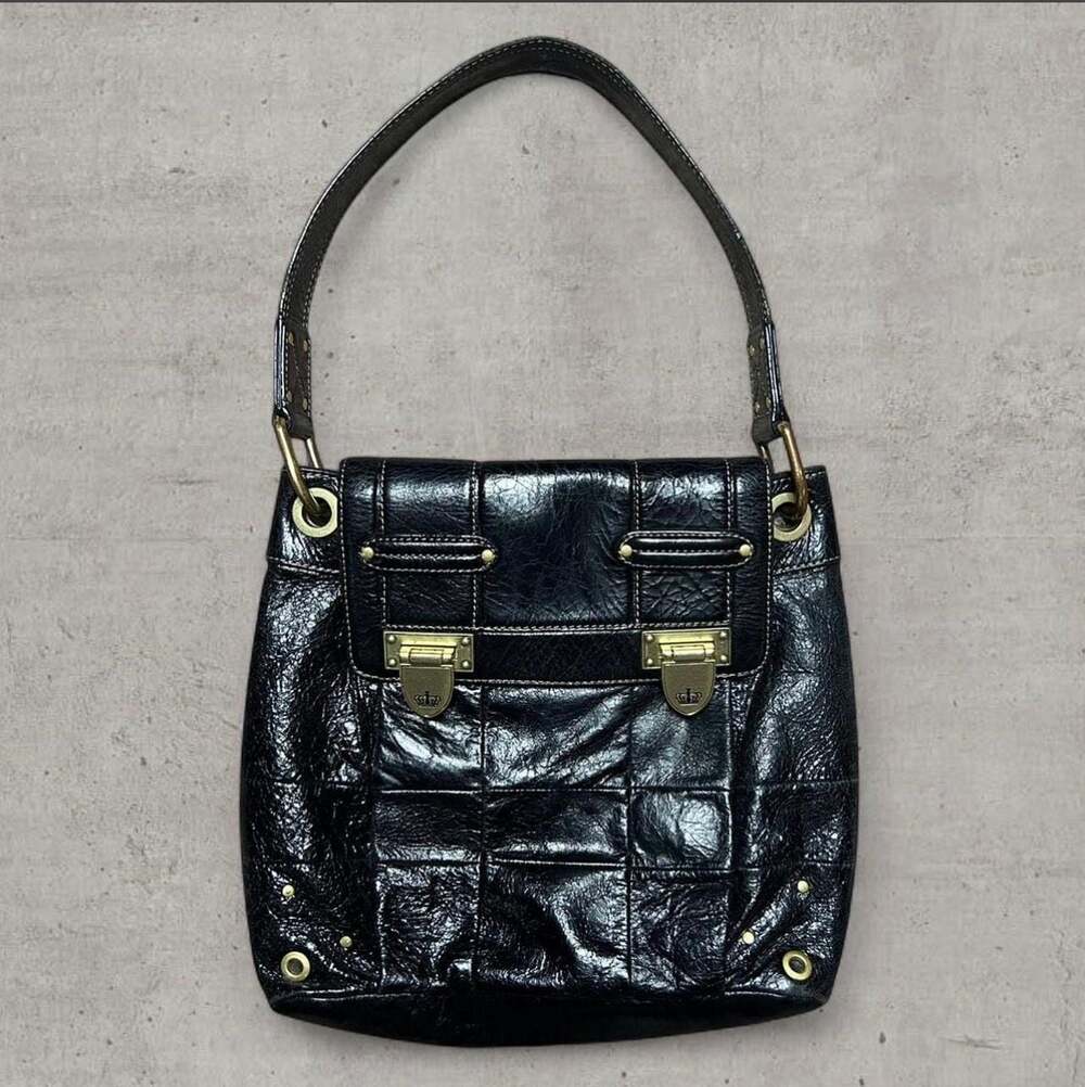Vintage Juicy Couture Black Patent Leather Hobo Bag with Crown Latch Hardware